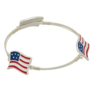 Silvertone Three Wire Wrapped Flag Bangle Bracelet